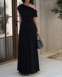 One-Shoulder Ruched Maxi Dress