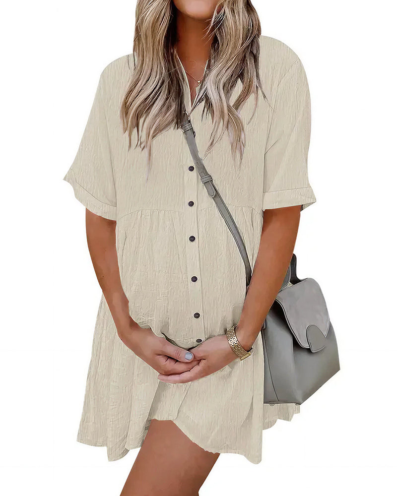 Abito a camicia a maniche corte con bottoni e tasche