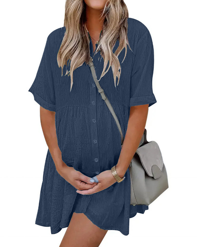 Abito a camicia a maniche corte con bottoni e tasche