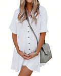 Effortless Button-Down Short Sleeve Shirt Dress with Pockets