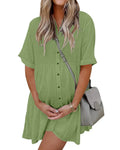 Effortless Button-Down Short Sleeve Shirt Dress with Pockets