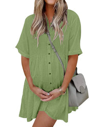Effortless Button-Down Short Sleeve Shirt Dress with Pockets