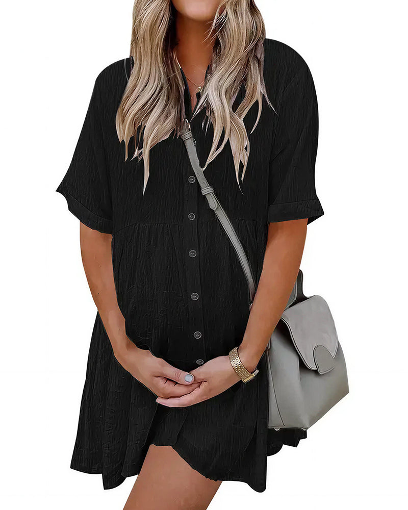 Abito a camicia a maniche corte con bottoni e tasche