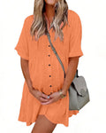 Effortless Button-Down Short Sleeve Shirt Dress with Pockets