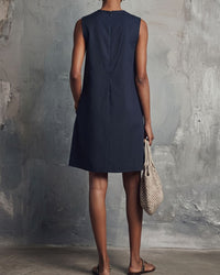 Commuter Round Neck Buttons Mini Dress
