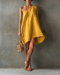 One-Shoulder Sleeveless Frayed Hem Mini Dress