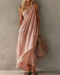 Elegant One-Shoulder Ruched Maxi Dress