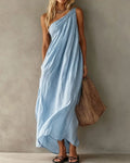 Elegant One-Shoulder Ruched Maxi Dress