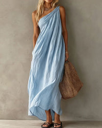 Elegant One-Shoulder Ruched Maxi Dress