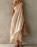 Elegant One-Shoulder Ruched Maxi Dress