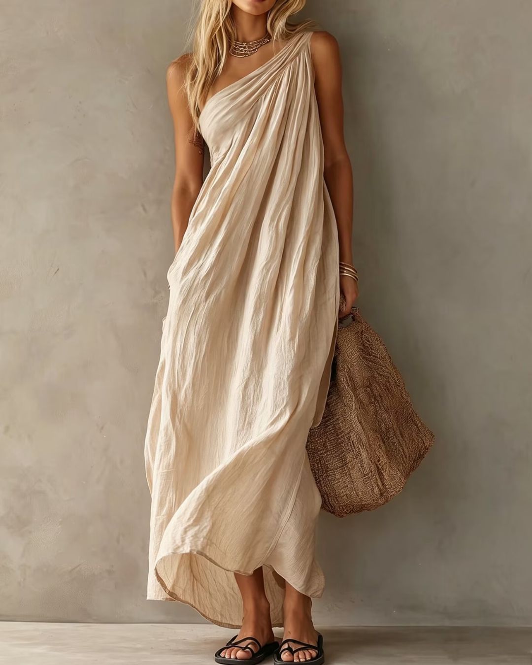 Elegant One-Shoulder Ruched Maxi Dress