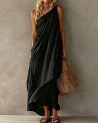 Elegant One-Shoulder Ruched Maxi Dress