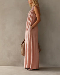 Elegant One-Shoulder Ruched Maxi Dress