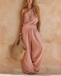 Casual One-Shoulder Ruched Set