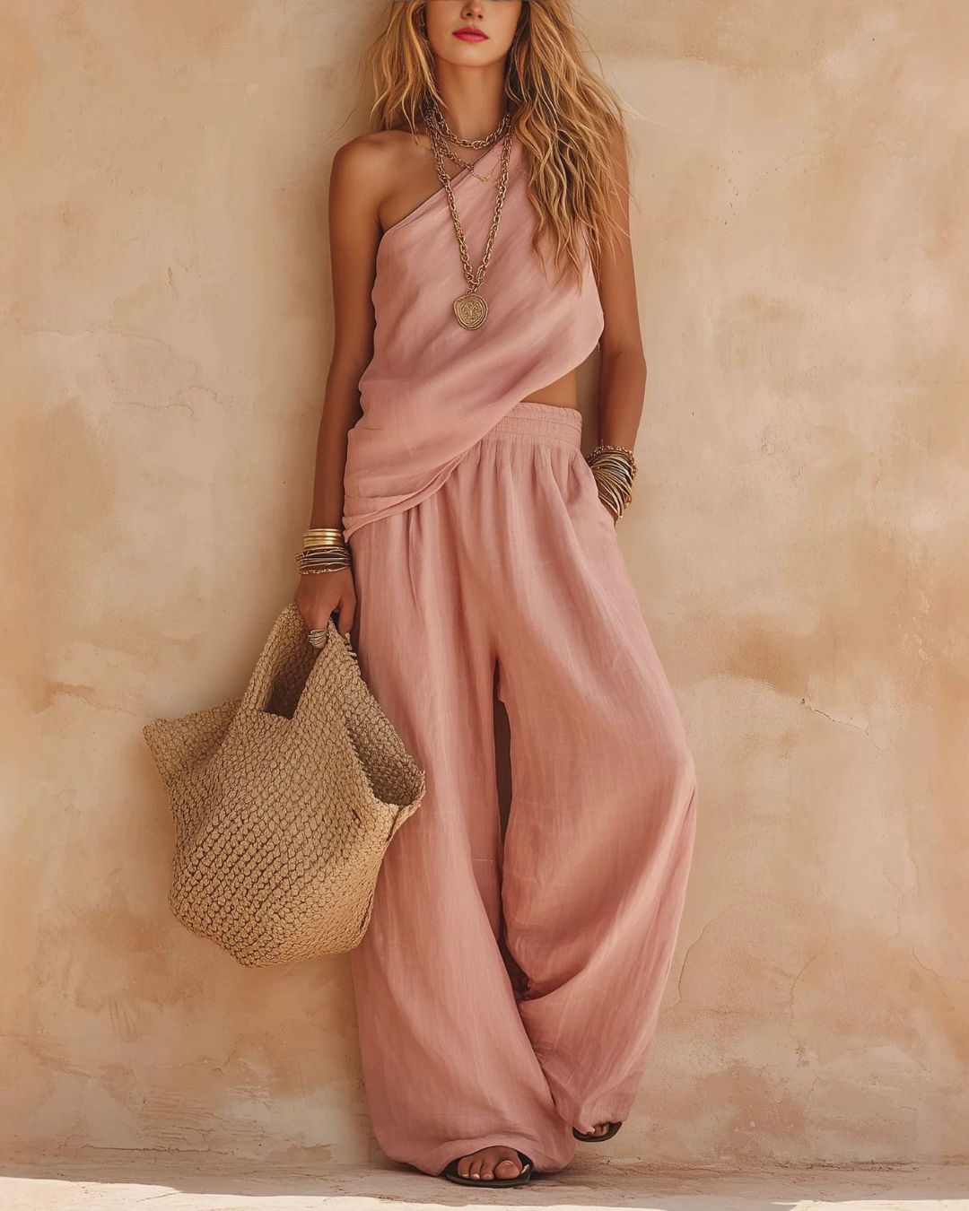 Completo casual monospalla arricciato