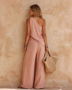 Casual One-Shoulder Ruched Set