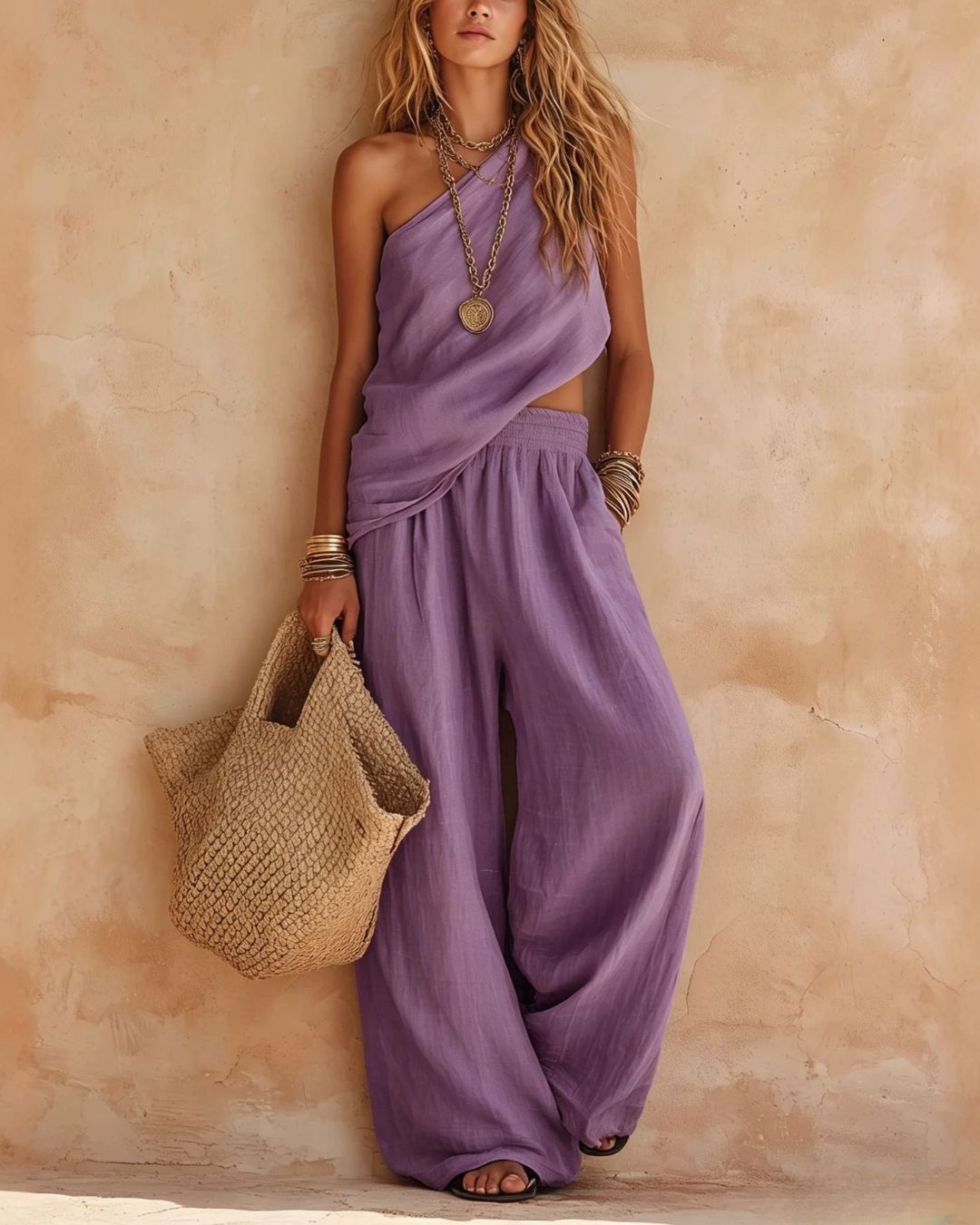 Completo casual monospalla arricciato