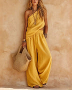 Casual One-Shoulder Ruched Set