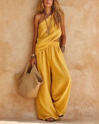 Casual One-Shoulder Ruched Set
