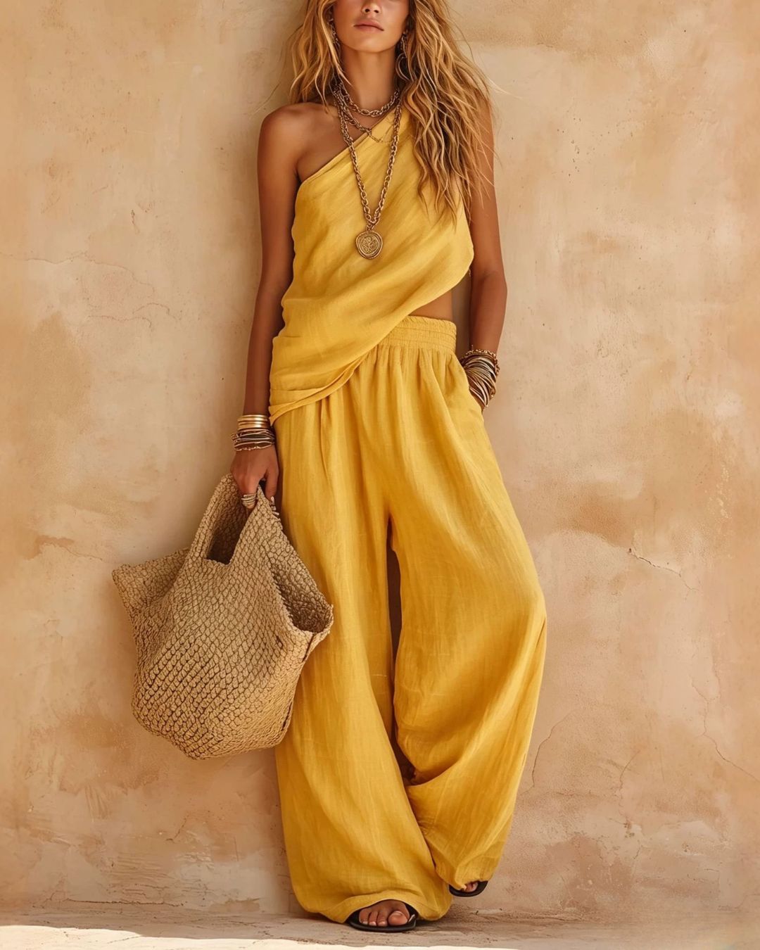 Completo casual monospalla arricciato