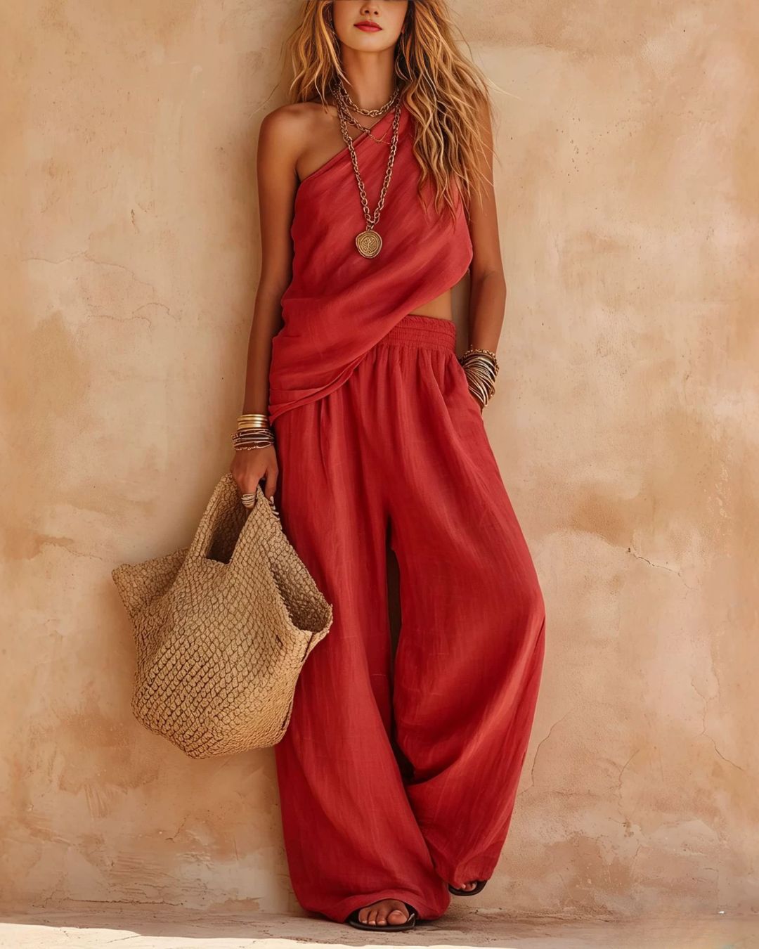 Casual One-Shoulder Ruched Set