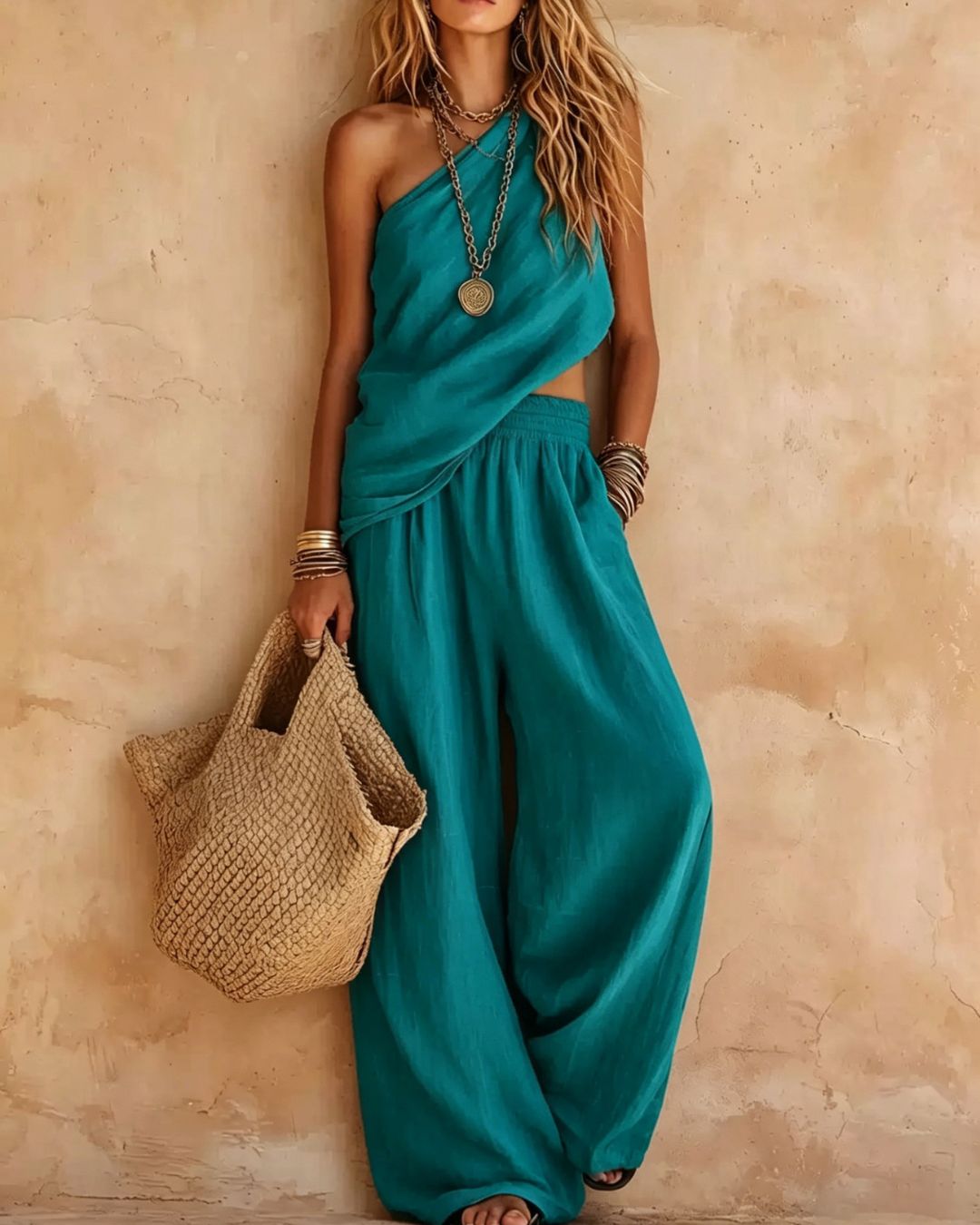 Completo casual monospalla arricciato