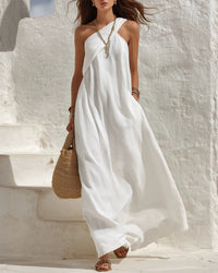 One-Shoulder Twist Ruched Loose Dress