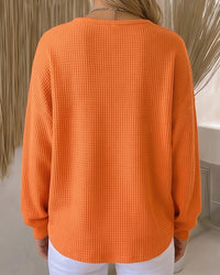 Waffle Knit Button-Front Pullover Top
