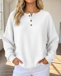 Waffle Knit Button-Front Pullover Top