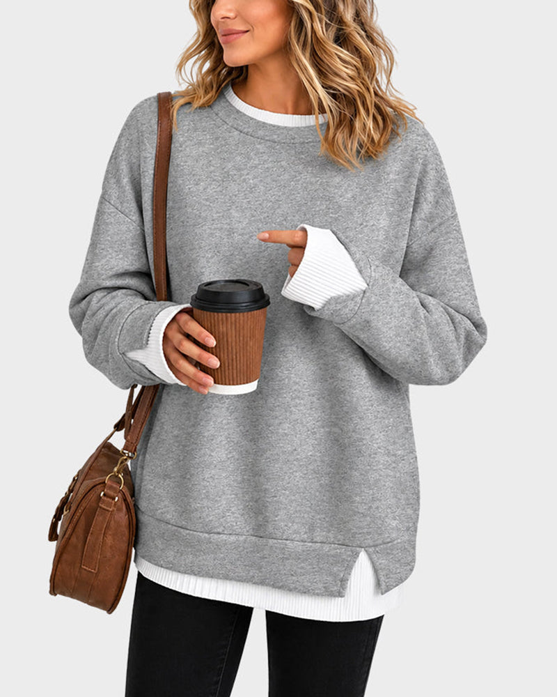 Oversized Faux-Layered Long Sleeve Sweatshirt