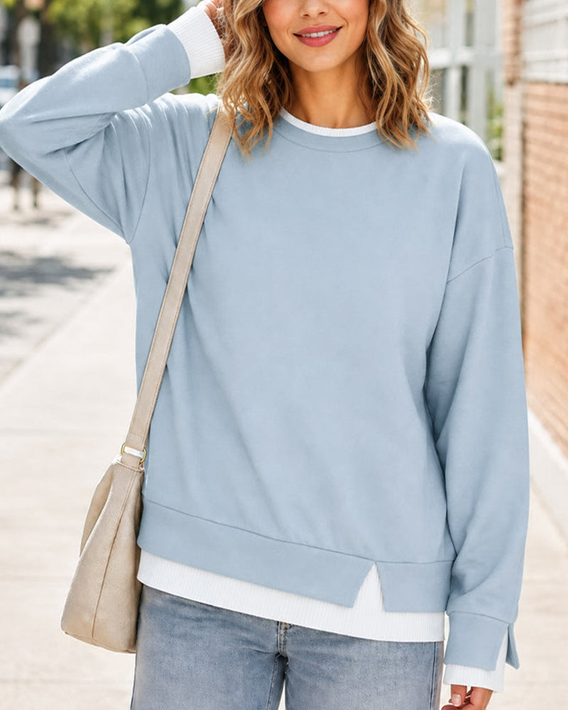Oversized Faux-Layered Long Sleeve Sweatshirt