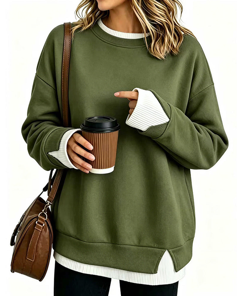 Oversized Faux-Layered Long Sleeve Sweatshirt