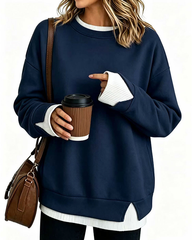 Oversized Faux-Layered Long Sleeve Sweatshirt