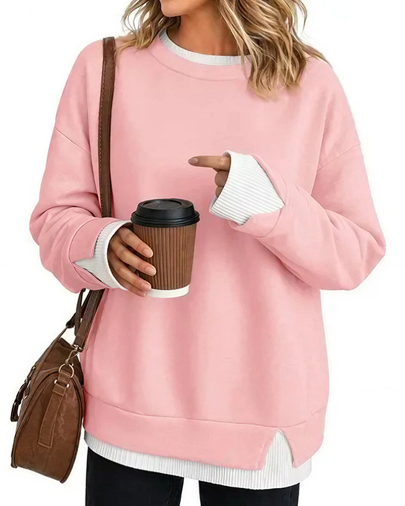 Oversized Faux-Layered Long Sleeve Sweatshirt