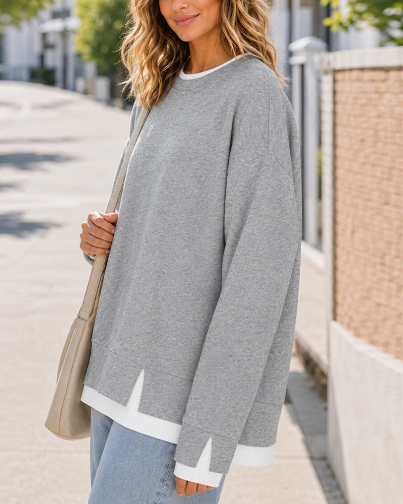Oversized Faux-Layered Long Sleeve Sweatshirt