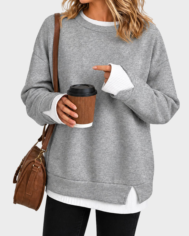 Oversized Faux-Layered Long Sleeve Sweatshirt