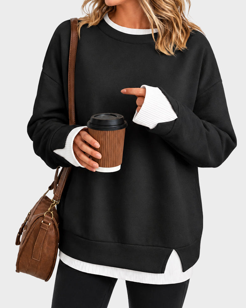 Oversized Faux-Layered Long Sleeve Sweatshirt