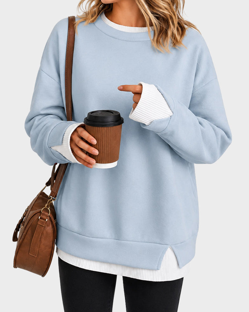 Oversized Faux-Layered Long Sleeve Sweatshirt