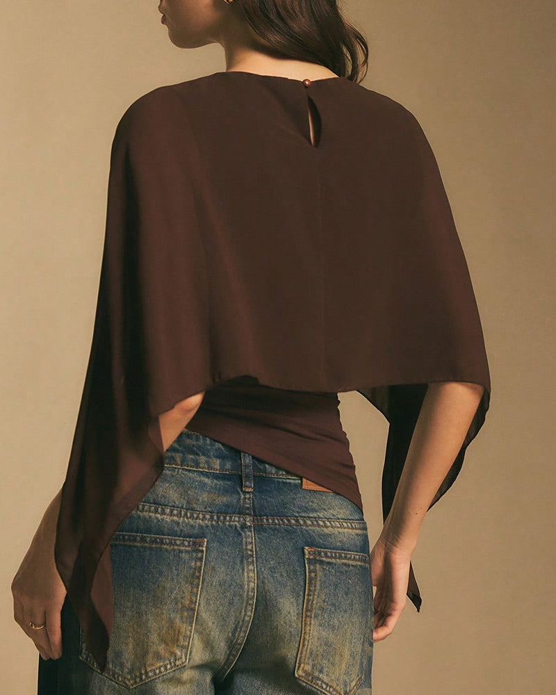 Asymmetrical Batwing Sleeve Blouse