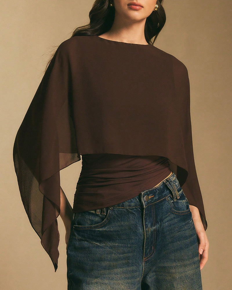 Asymmetrical Batwing Sleeve Blouse