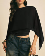 Asymmetrical Batwing Sleeve Blouse