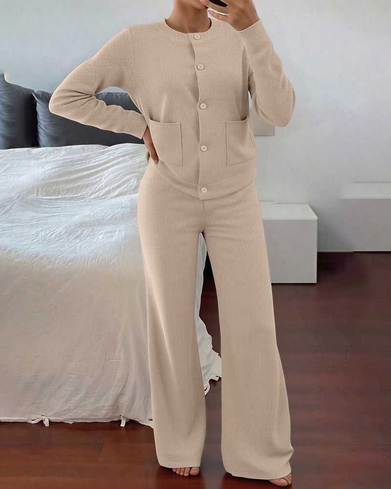 Knit Sweater & Wide-Leg Pants Set