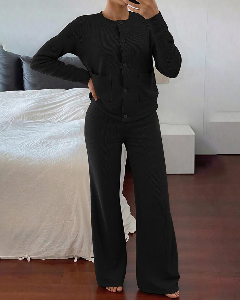 Knit Sweater & Wide-Leg Pants Set