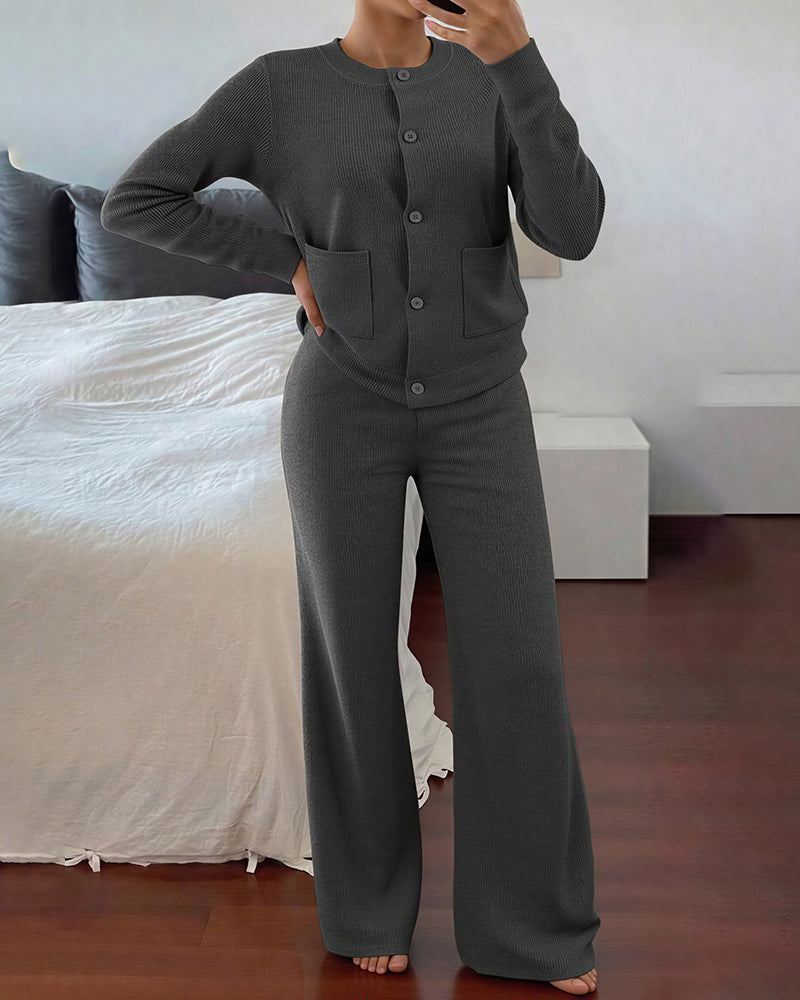 Knit Sweater & Wide-Leg Pants Set