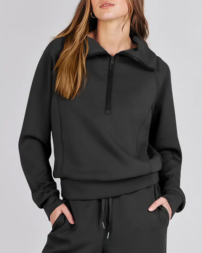 Half-Zip Pullover & Wide-Leg Pants Set