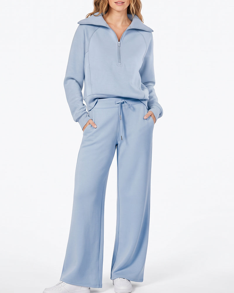Half-Zip Pullover & Wide-Leg Pants Set