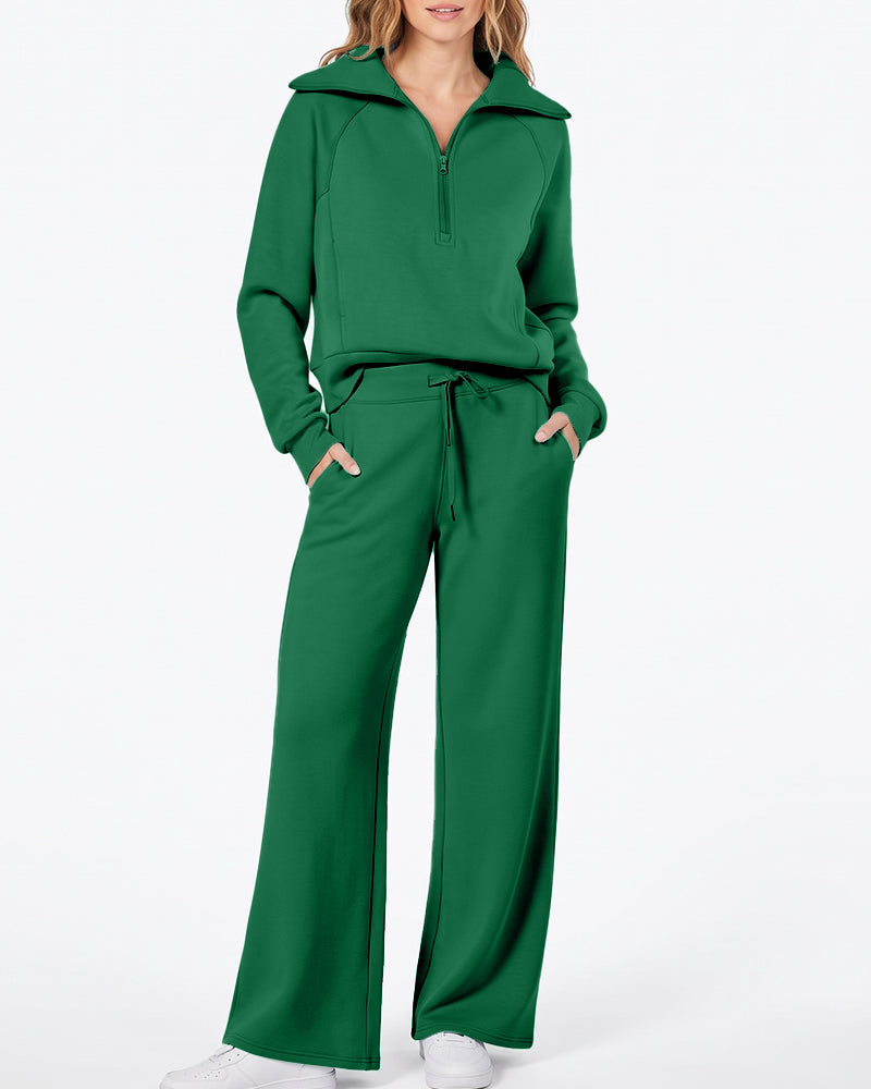 Half-Zip Pullover & Wide-Leg Pants Set