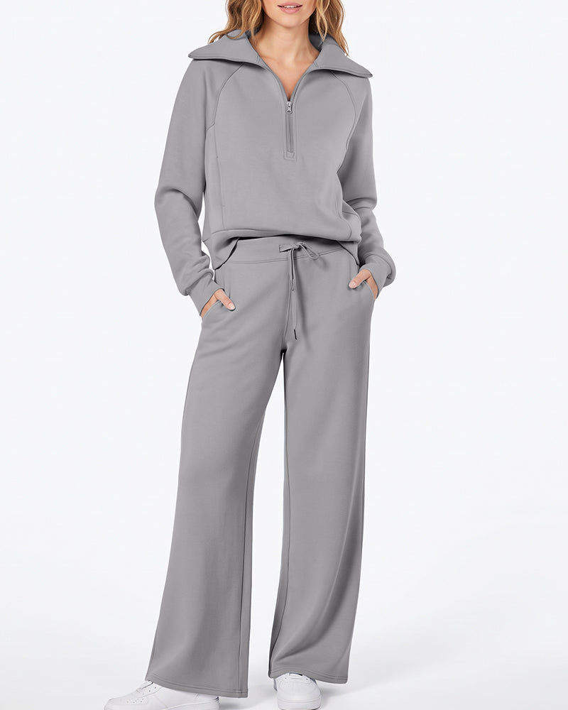 Half-Zip Pullover & Wide-Leg Pants Set