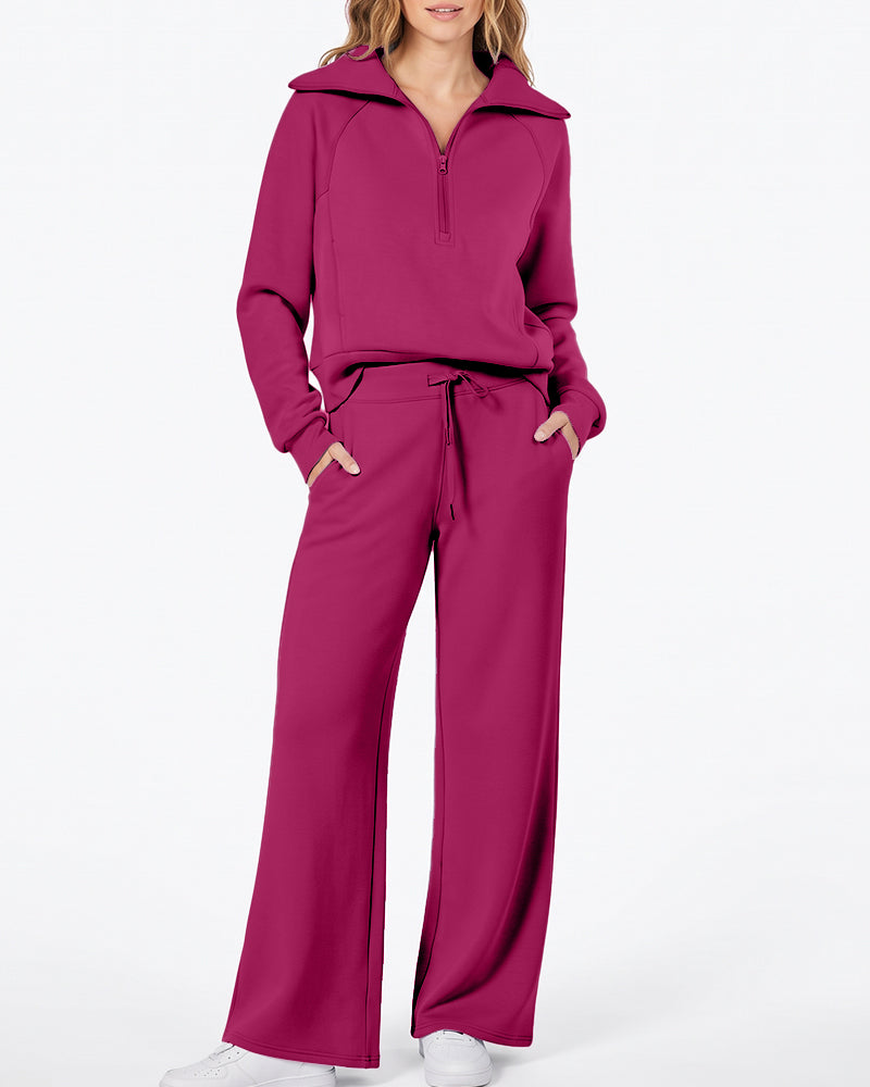 Half-Zip Pullover & Wide-Leg Pants Set