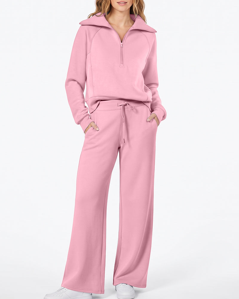 Half-Zip Pullover & Wide-Leg Pants Set
